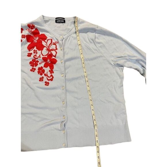 Lands' End Women's Long Sleeve Cardigan Light Sky Blue Hibiscus 3X - Picture 6 of 7